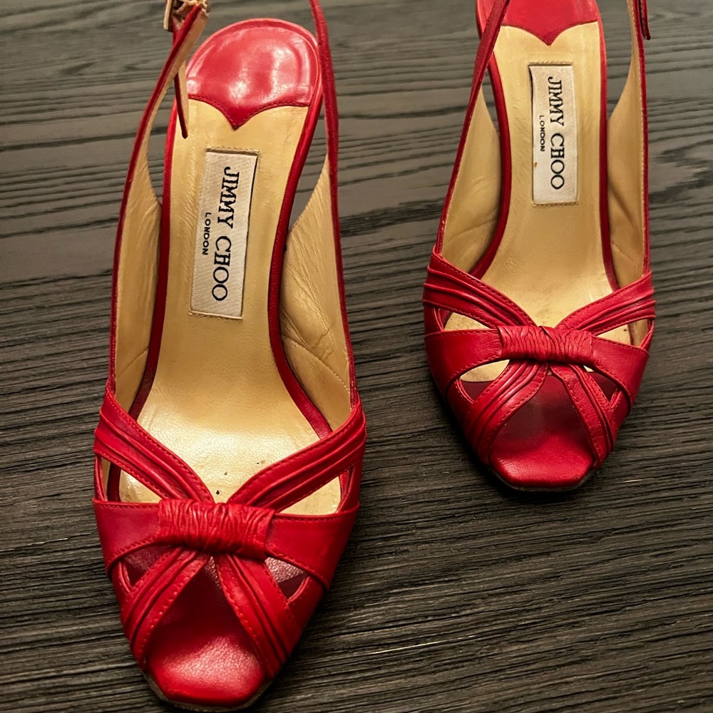Jimmy Choo Red sling back heels. Authentic, come with dust bags